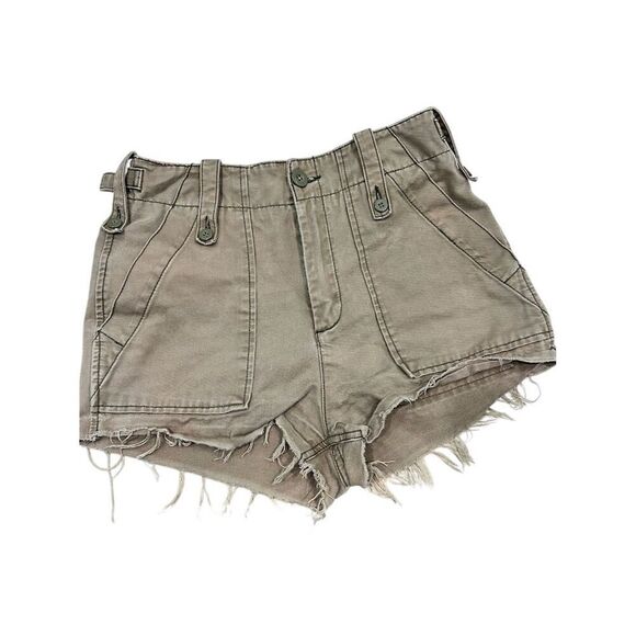 Free People Pants - Free People Women's Utility Shorts Beige Size 4 Raw Hem Patch Detail